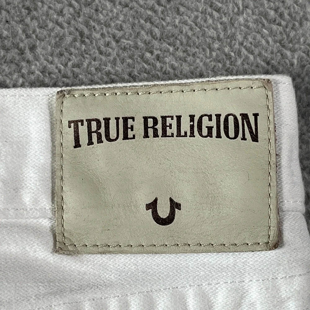 True Religion Ricky Denim Shorts Mens 42 Off White Cotton Relaxed Fit Frayed Hem